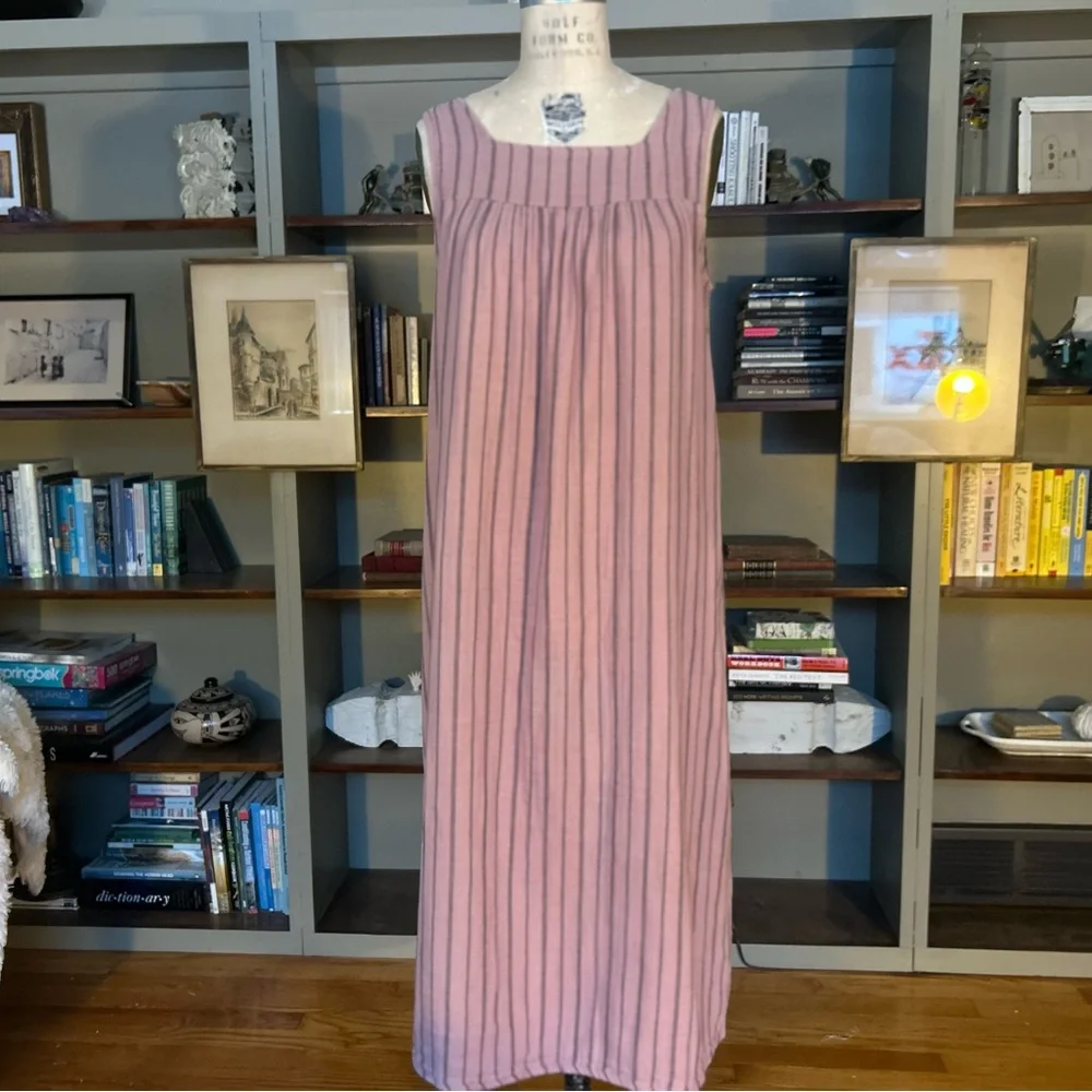 Cotton Dusty Rose Dress with Black Pinstripes - Picture 3 of 11